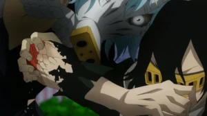 Tomura desintegrando el codo de Aizawa